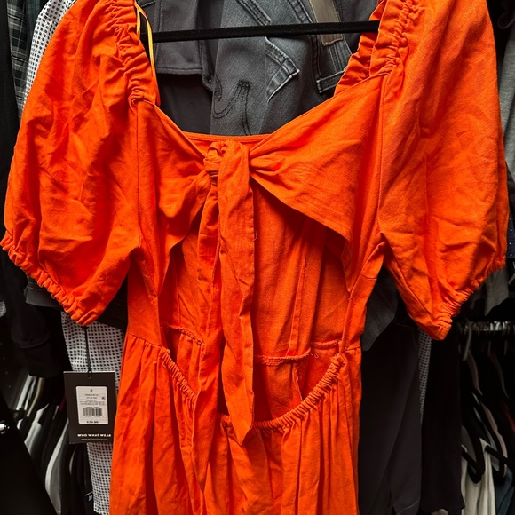 Orange Linen Maxi Dress with Open Back Tie - Picture 5 of 7